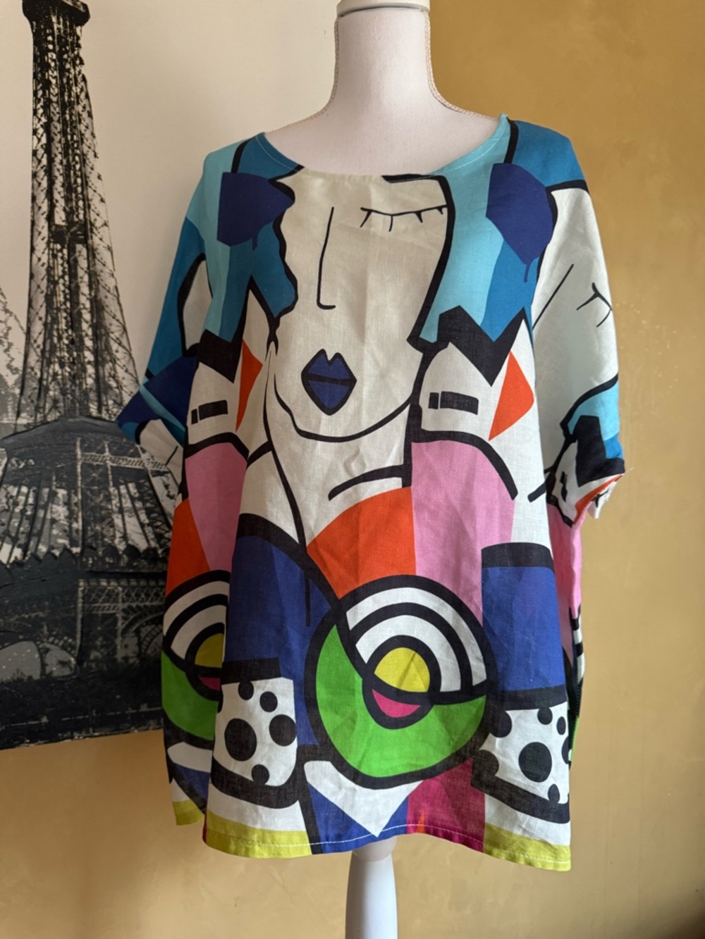 Abstract Art Picasso inspired 100% Linen Made in Italy Blouse